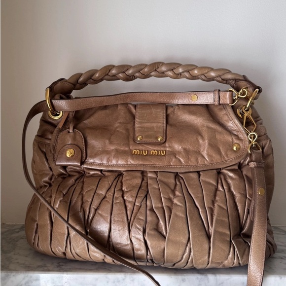 Miu Miu Beige/Brown Leather Shoulder Bag - Picture 5 of 12